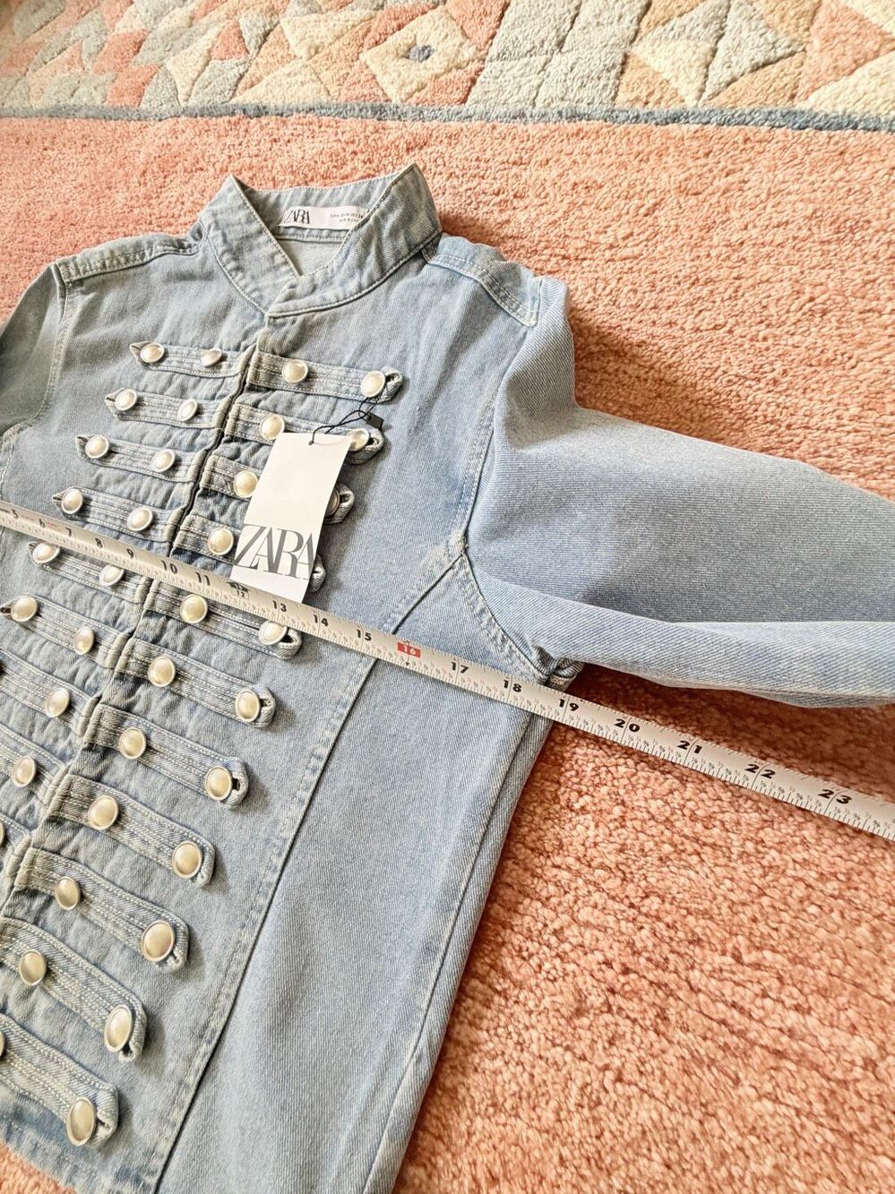 Zara Women’s Light Wash Denim Military Jacket Silver Button Front Size M NWT - Picture 5 of 9